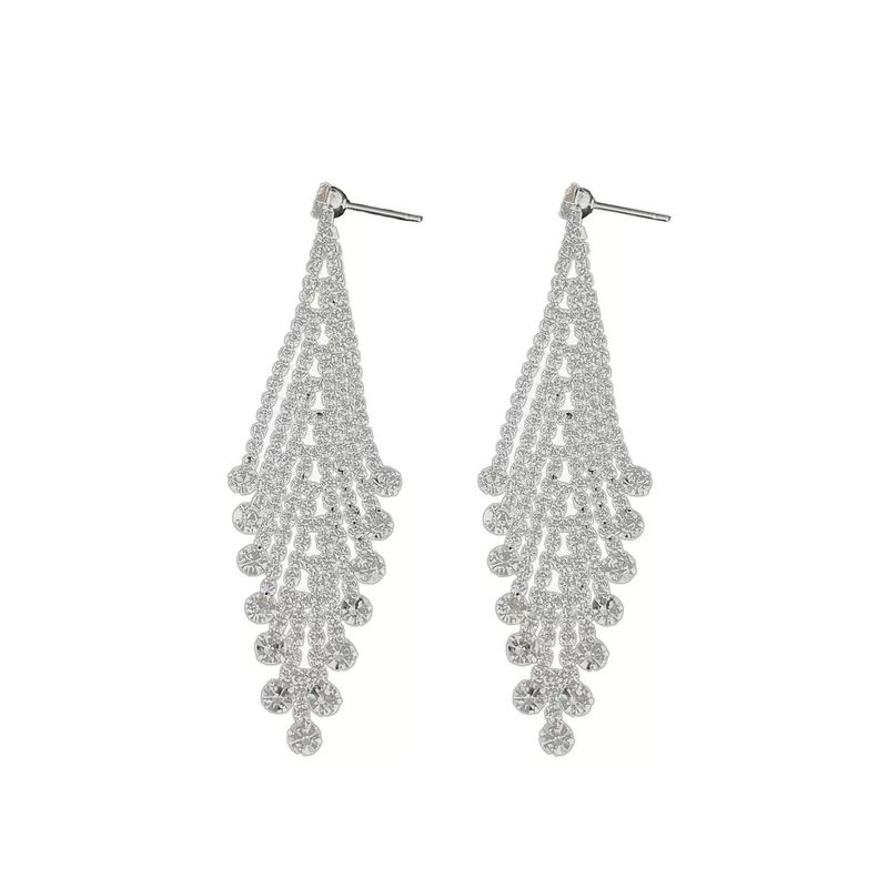 

Fashion Style Real Shot High-Key Eardrop Sparkling Full Rhinestone Diamond Long Earrings Female Fashion Fancy Ear Studs Ear Clip A pair of silver needle earrings