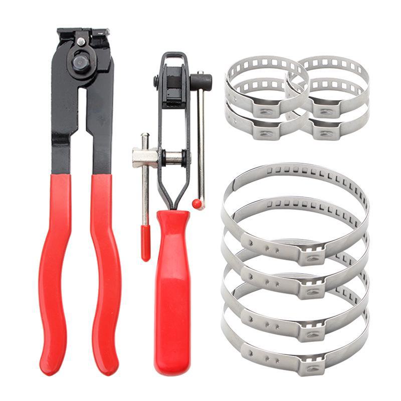 Single Ear Stepless Clamp Set: Cutting Pliers, Hose Clamp, Crimping Tool, Ball Cage Pliers, Removal Tool.
