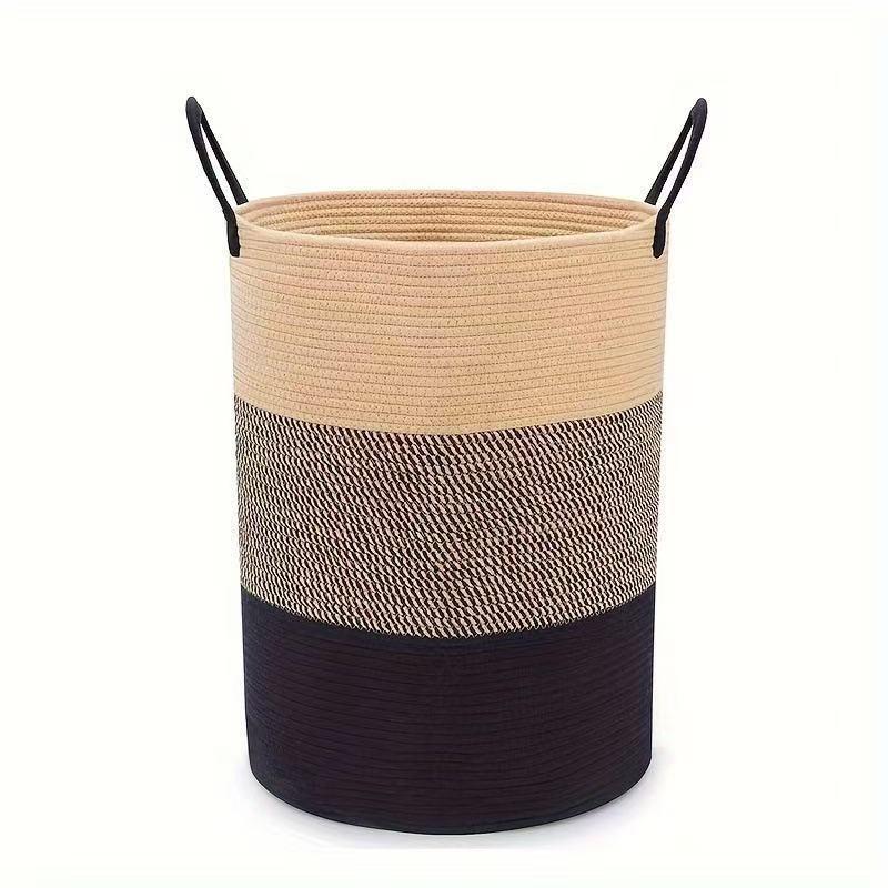 Rope Woven Cotton Storage Basket With Handles For Dirty Clothes Storage Home Use