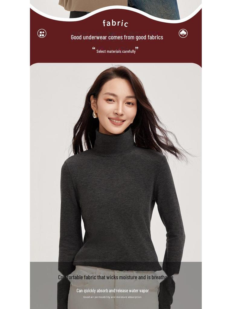 Meiyabi Damen Woll-Rollkragen, Warmer Slim-Fit Langarm-Pullover mit gerafftem Kragen im koreanischen Stil