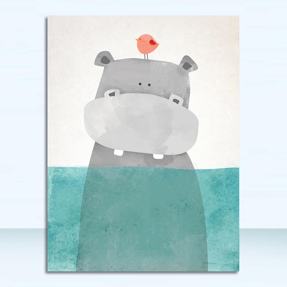 A4 A3 A2 Canvas Art Poster Painting Print Baby Room Home Wall Decor Nordic Cute Animal Hippo Penguin Polar Bear Portrait