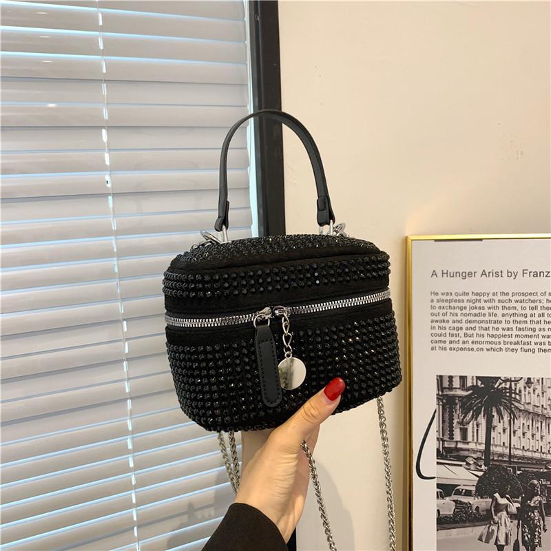 

2023 Rhinestone Box Handbag: Trendy Korean Chain Shoulder Crossbody for Women чёрный