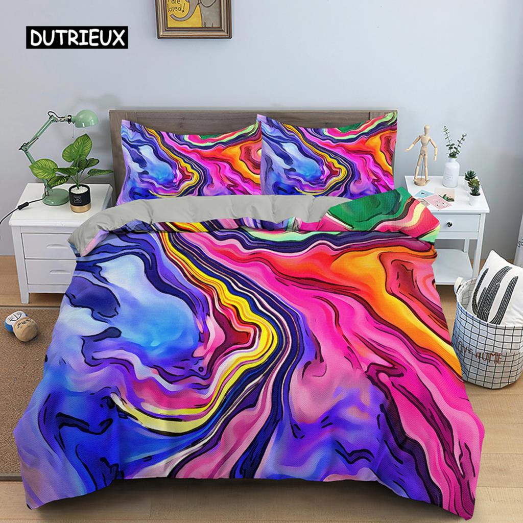 Psychedelic Swirl Duvet Cover Geometry for Kids Adults Fractal Art Comforter Cover Abstract Artwork Bedding Set Bedroom Decor