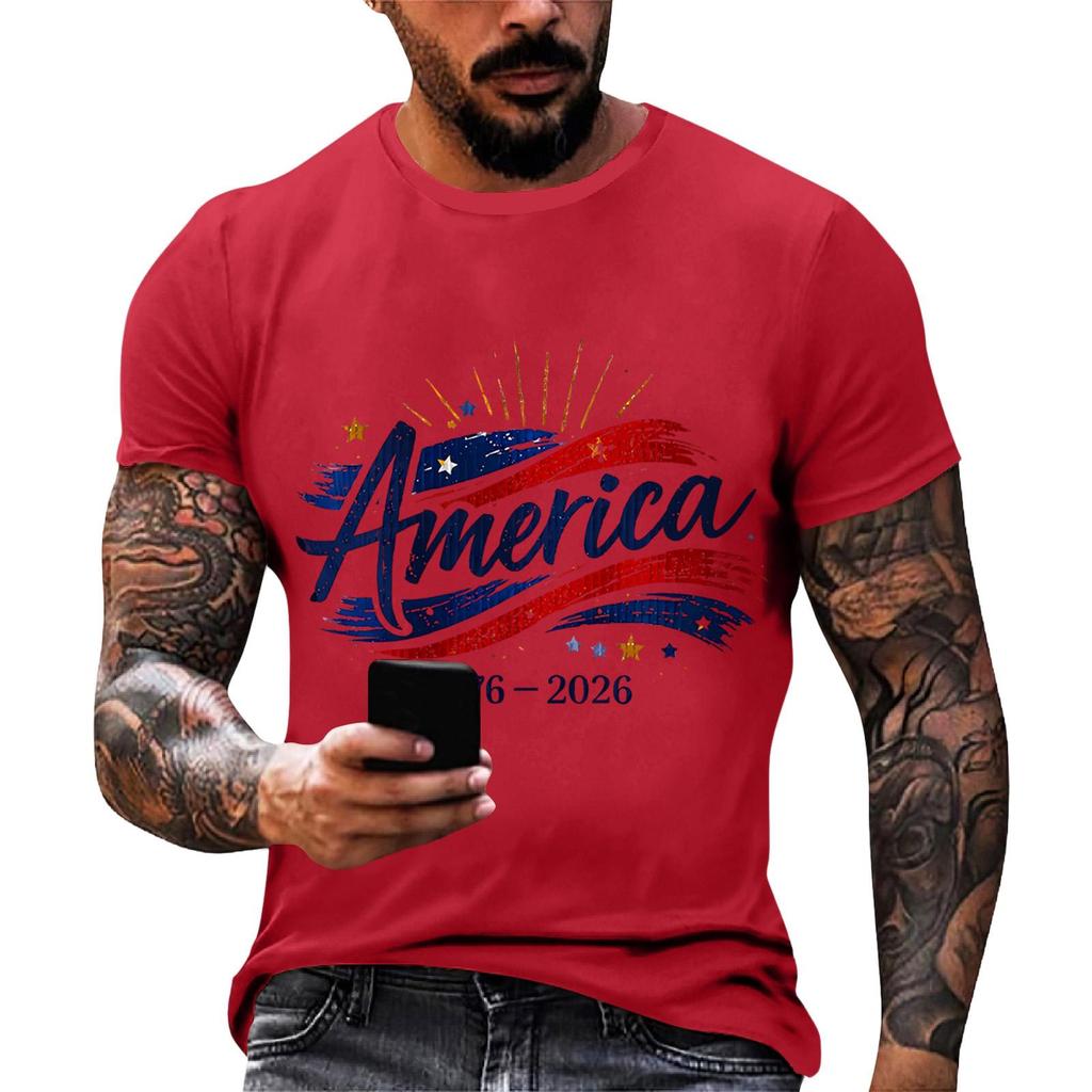 Men's Loose And Casual Flag-print T-shirt, Short Sleeve Shirt