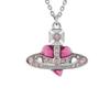 VIVIENNE WESTWOOD Diamante Brass Saturn Irregular Heart Shaped Necklace Women Necklace Silver Vintage-Pink 8053195230808