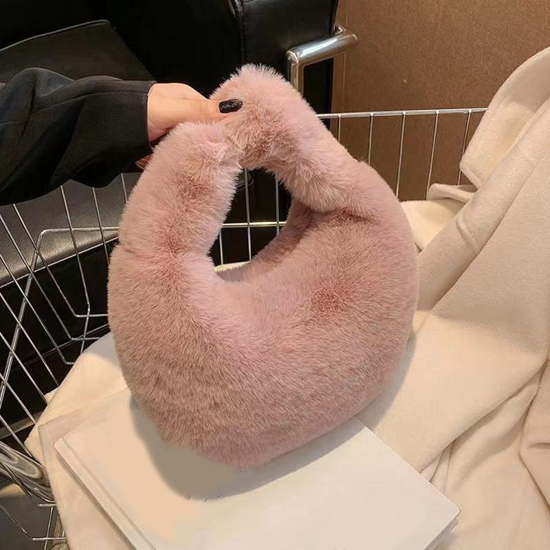 Solid Color Plush Dumpling Bag Simple Style Niche Design Faux Fur Handbag Tote Small Women's Underarm Hobo Bag