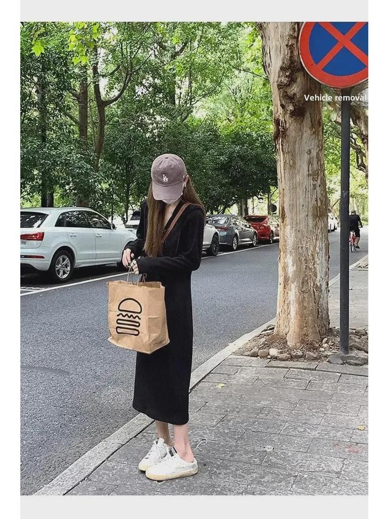 Trendy French White Hooded Sweater Dress for Women - New Spring/Autumn Long Style