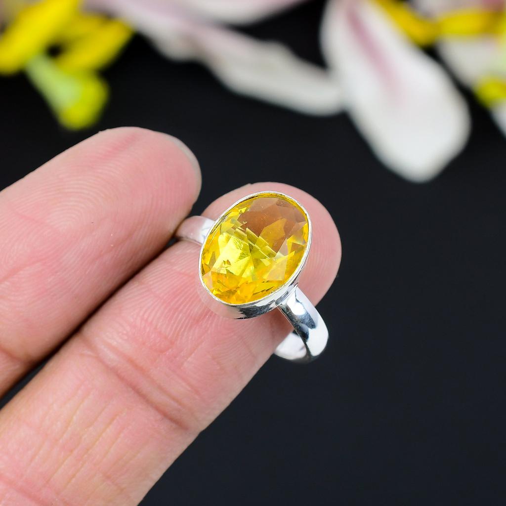 Citrine Gemstone Handmade 925 Sterling Silver Jewelry Ring Size 8 KG-354