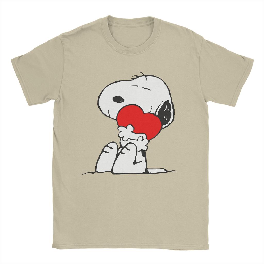 Vintage Snoopys with Heart TShirt for Unisex Crewneck Pure Cotton T Shirts Short Sleeve Tees Summer Clothes