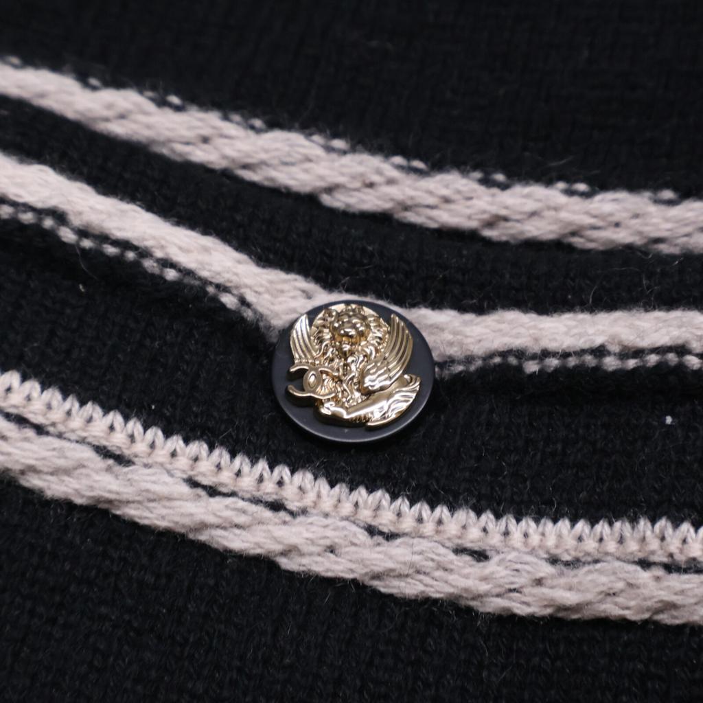 Chanel [Excellent Condition] P37442K02435 Striped Cashmere 100% Short Sleeve Knit Tops 38 blackUsed