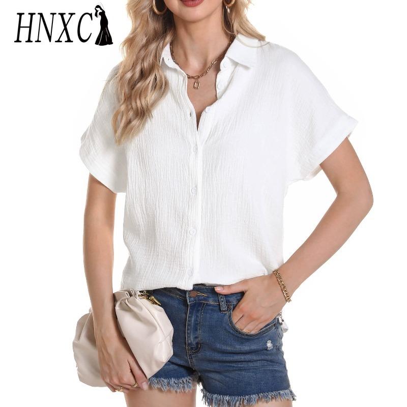

HNXC Женские модные повседневные однотонные блузки и рубашки с принтом, с коротким рукавом и воротником поло S белый