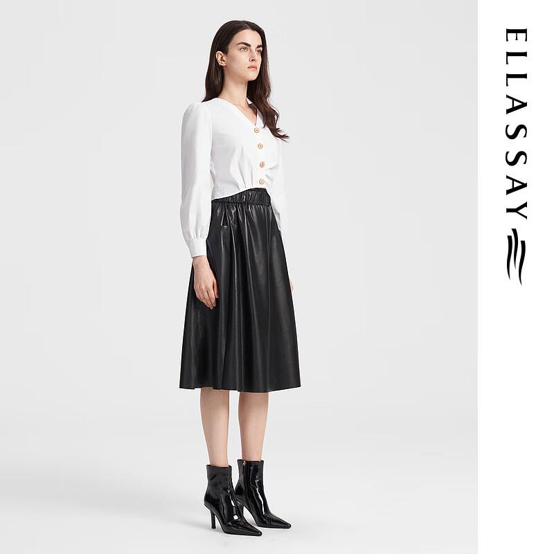 ELLASSAY A-Line Black Faux Leather Midi Skirt