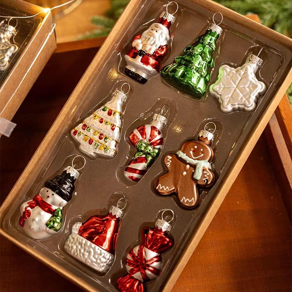 9Pcs/Set High Quality Glass Plastic Claus Colorful DIY Decor Christmas Tree Decoration Christmas Favors Decor
