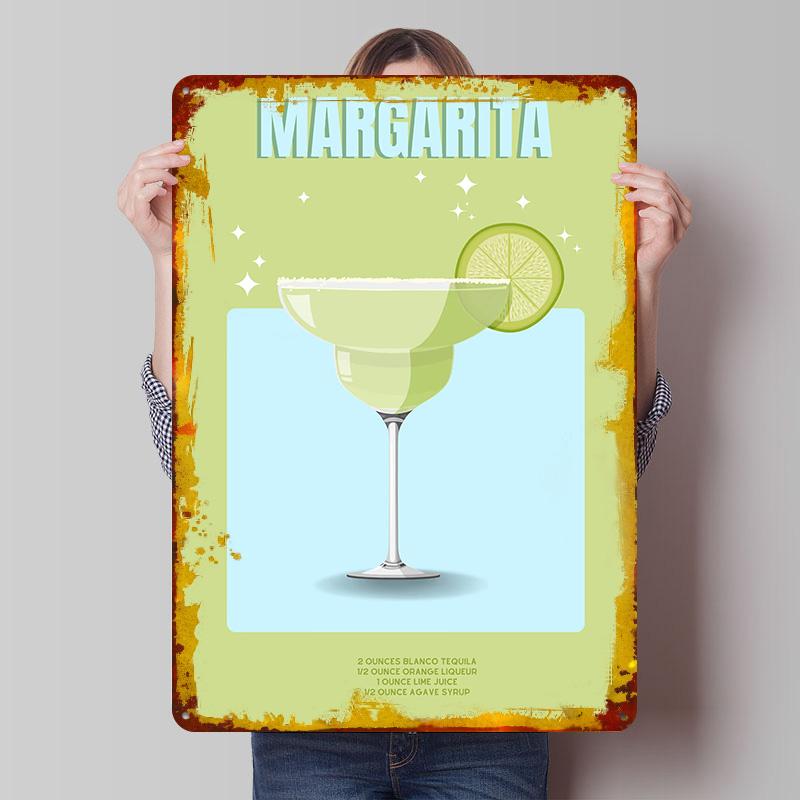Margarita Cocktail Poster Customized Wall Art Vintage Metal Signs Retro Tin Plaque for Man Cave Aesthetic Decoration Room Decor