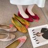 Summer 2025 New Square Head Bow Suede Low Heel Niche Doudou Pregnant Women's Splicing Shoes