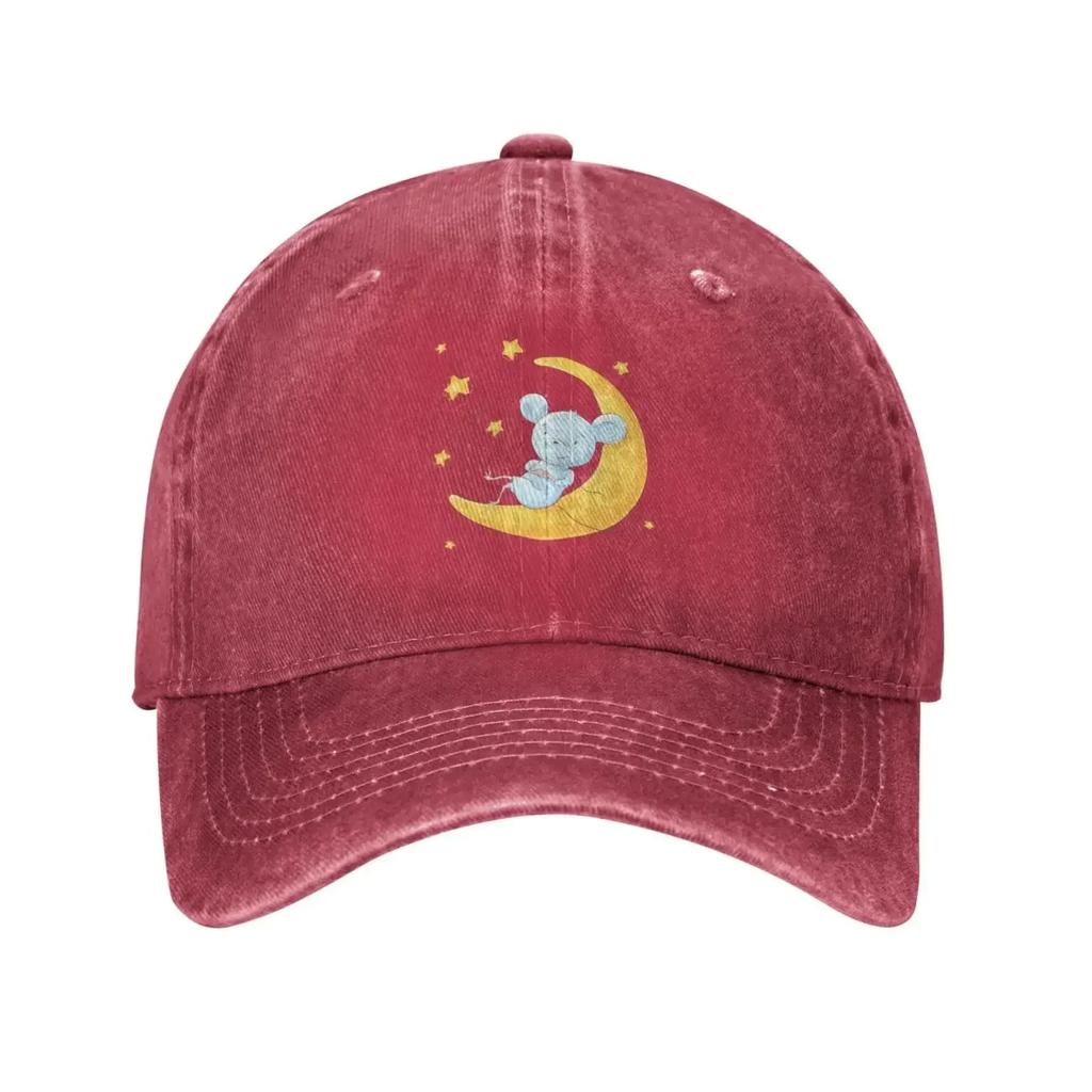 A Cute Cartoon Mouse On The Moon Baseball Cap for Unisex Women Vintage Trucker Hat Hats