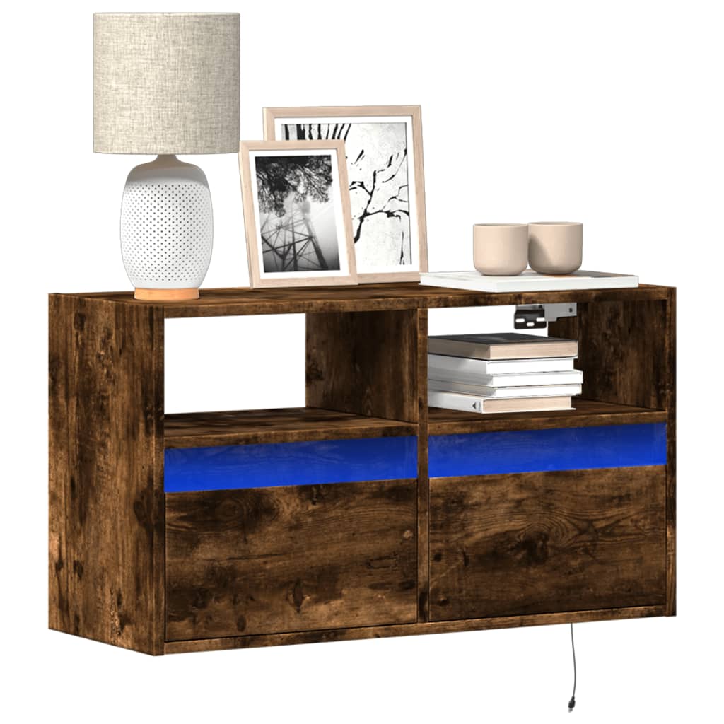 TV Wall Cabinet with LED Lighting Smoked Oak 80 x 31 x 45 cm