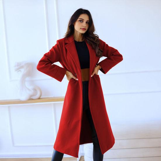 Women's Midi Long Wool Blend Coat Classic Notch Lapel Single Breasted Pea Trench Coat Fall Winter Overcoat