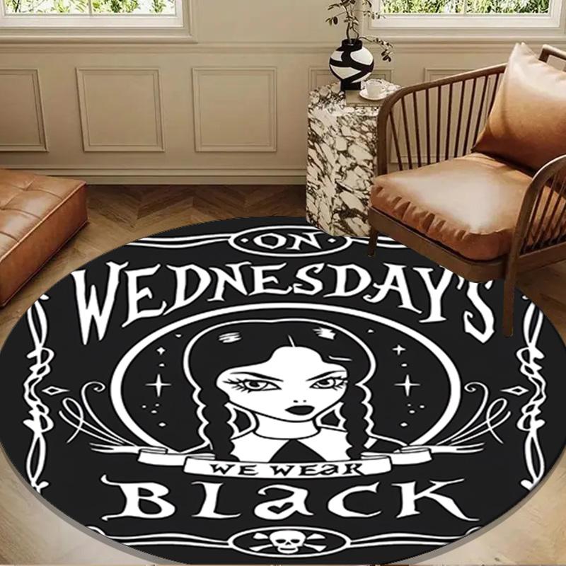 Wednes-day Gothic Round Rug for Livingroom,Bedroom, Palyroom, Chair Rug, Area Rug, Circle Carpet, Large Size Fan Christmas Gift