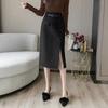 Autumn Wool Skirt High Waist Pencil Midi Skirts Women Elegant Office Outfit