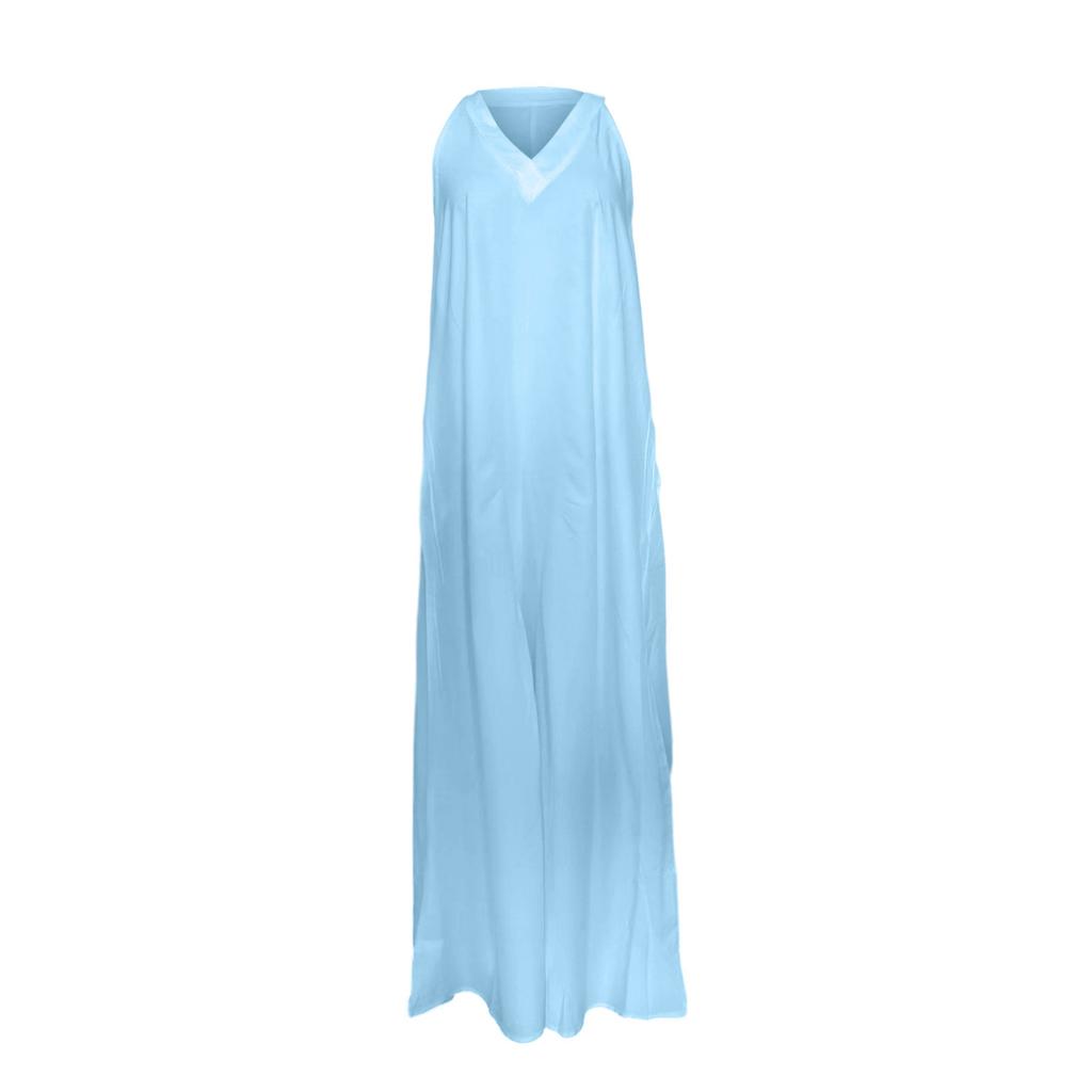 Women's Fashionable Casual Sleeveless Loose Pocket Long Dress