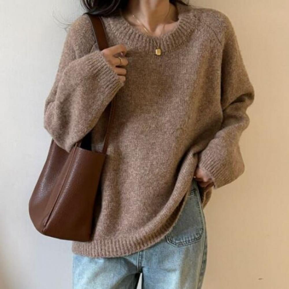 Navava Daily Solid Round Neck Long Sleeve Knit Sweater Nk2508