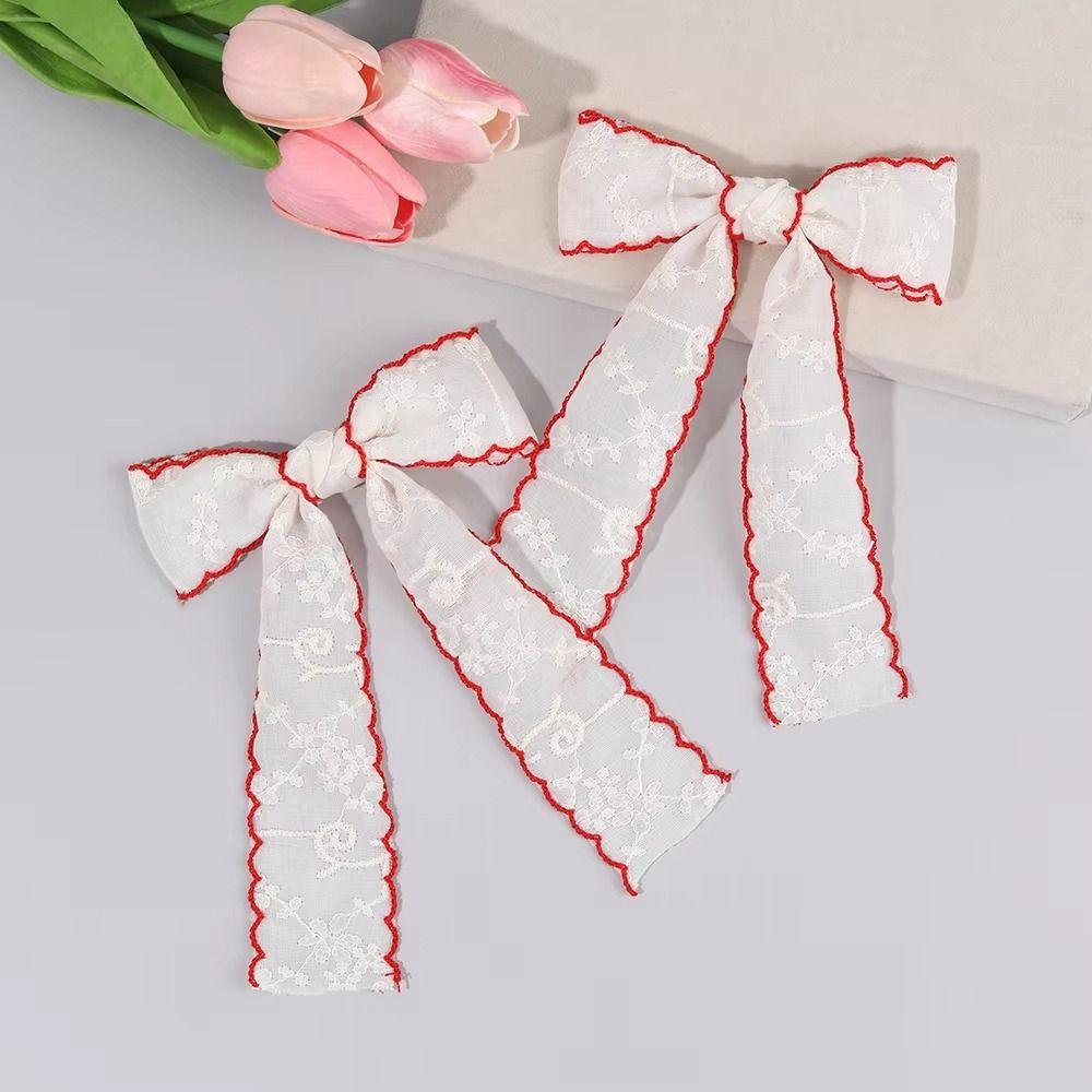Lace-trimmed Lace Hair Clip Long Tail Bow Ribbon Hair Clip For Women and Girls