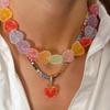 Cute Heart Shaped Resin Pendant Necklace Vibrant Colors Lightweight Comfort Adjustable Chain Accessory For Daily Wear