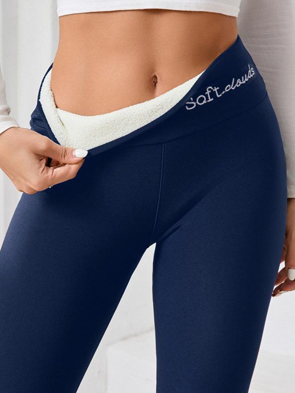 Women's High-Waisted Fleece-Lined Wool Leggings - Warm Skinny Yoga Pants for Autumn/Winter