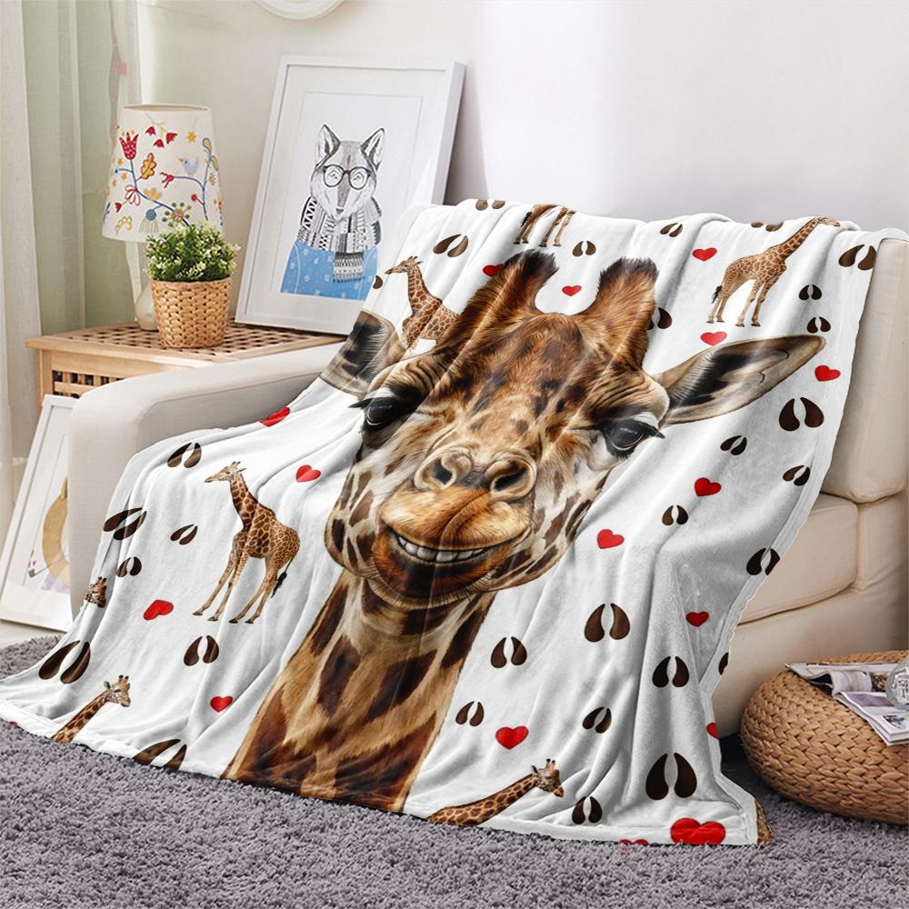 1 ks flanelová deka s potiskem kreslených zvířátek, Vysoká kvalita, Pro všechna roční období, Domácí dekorace, Teplo a pohodlí, Perfektní jako vánoční dárky