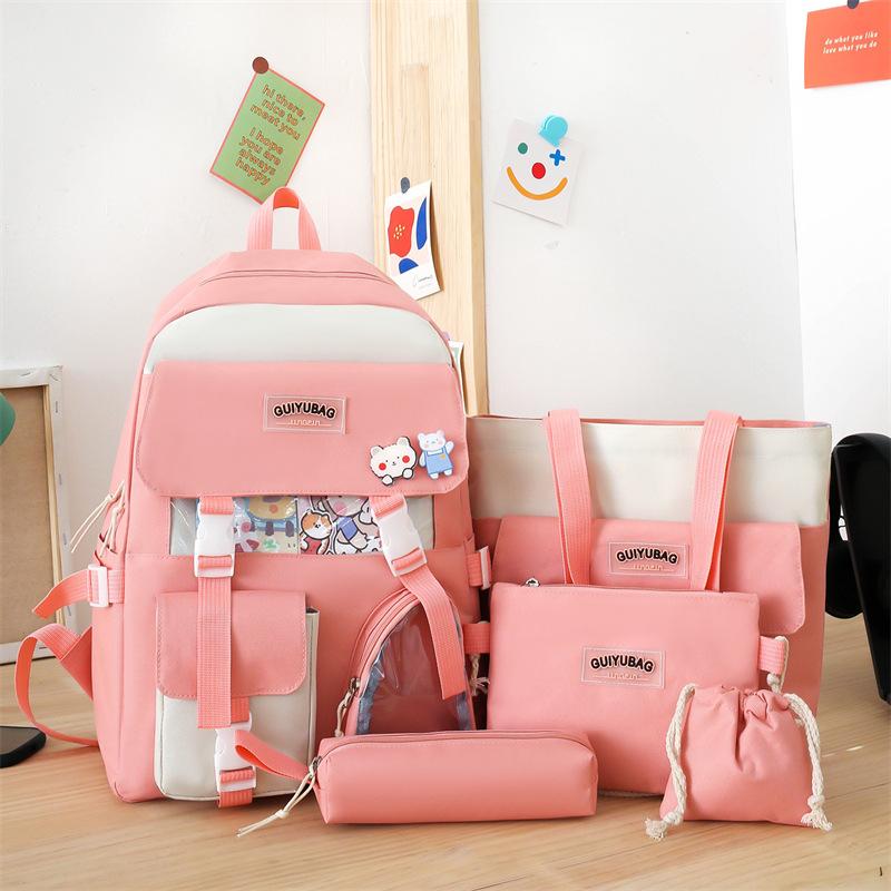 

New Elementary School Student Schoolbag Cute Children s Backpack Campus Large Capacity Backpack Set Send Badge Card