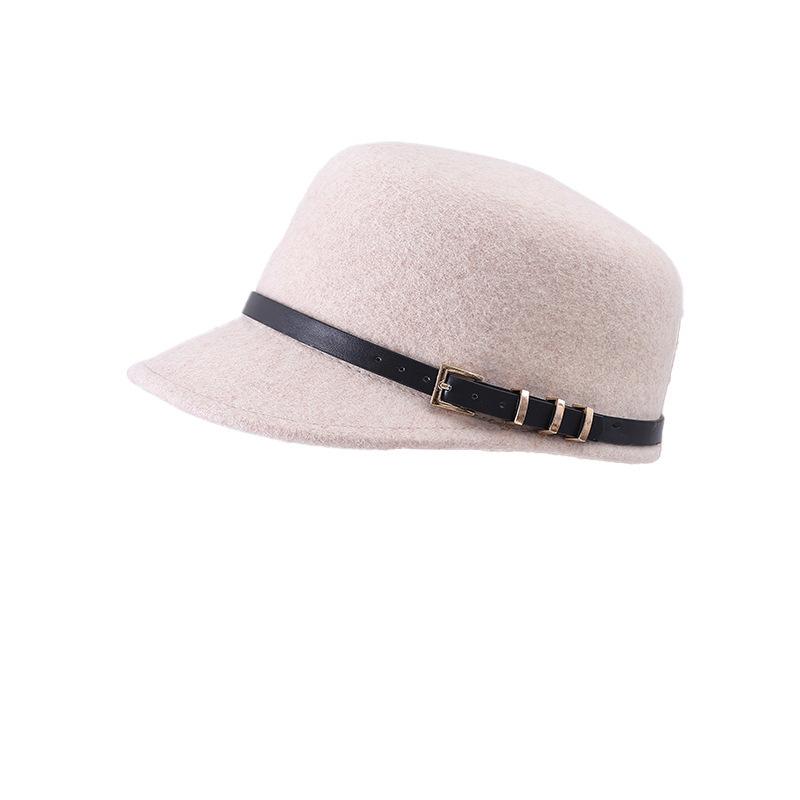 Autumn and winter women's wool hat women's woolen felt hat belt decorative top hat British equestrian hat fashion cap