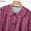 ZANZEA Women Turn Down Collar Loose Casual 3/4 Sleeve Print Blouse