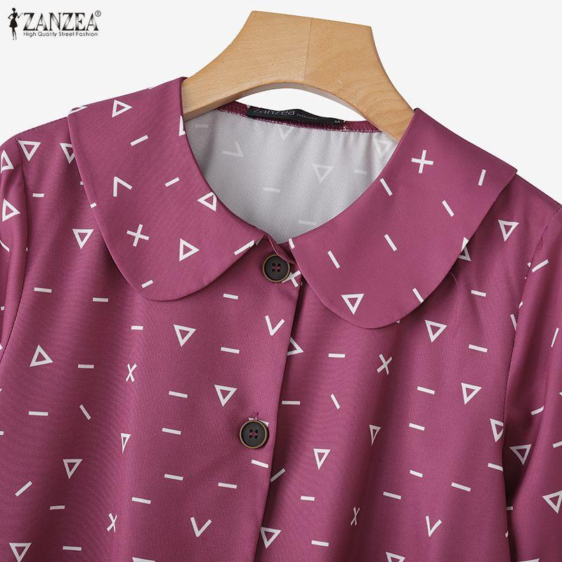 ZANZEA Women Turn Down Collar Loose Casual 3/4 Sleeve Print Blouse
