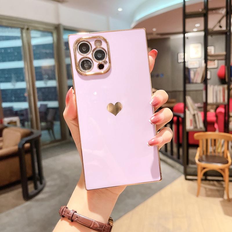 Soft Square Love Heat Phone Case For iPhone 12 11 13 14 Pro Max Mini X XR XS Max 7 8 Plus SE  Electroplated Bumper Cover