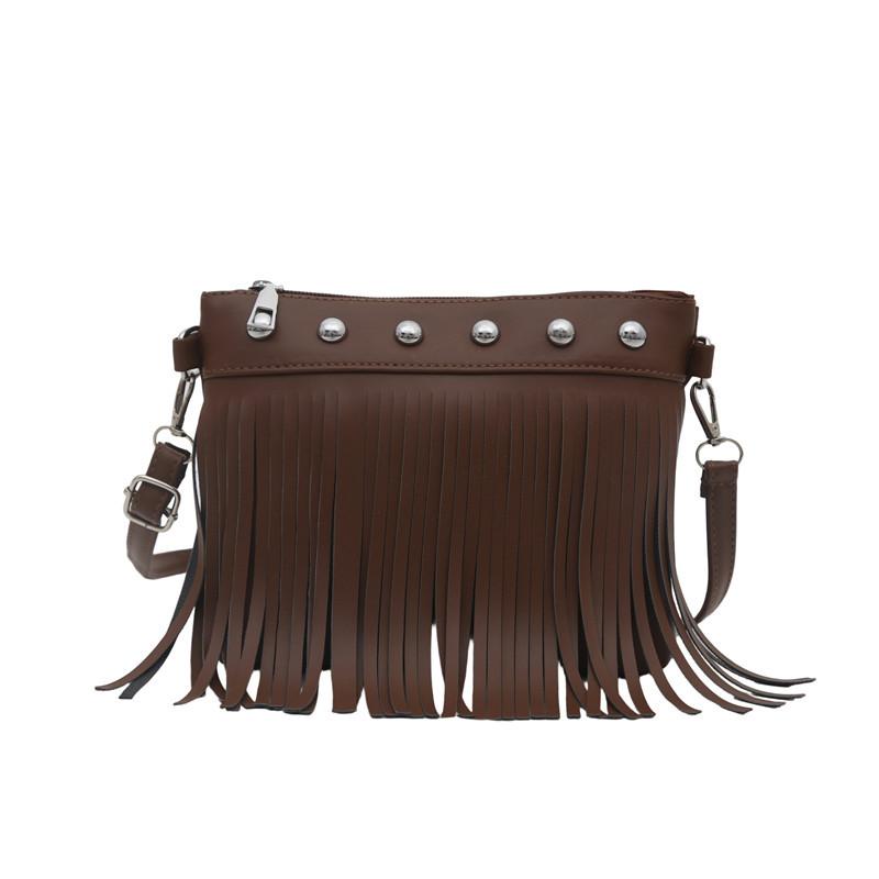 Tassel bag women's bag retro rivet shoulder messenger bag niche design small square bag