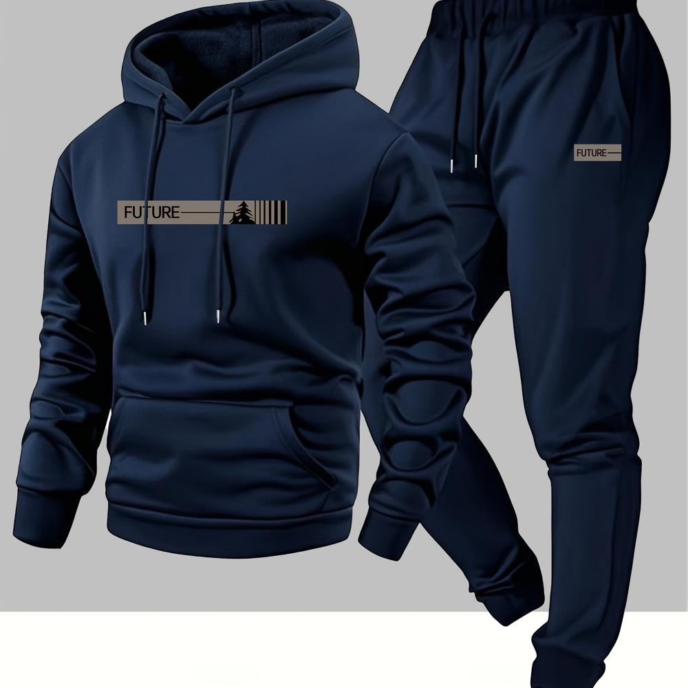 Men's autumn and winter casual long sleeved hooded sweatshirt+sports pants 2-piece set