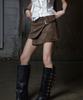 Nasnoing Stud Lace-Up Wrap Skirt (Brown)