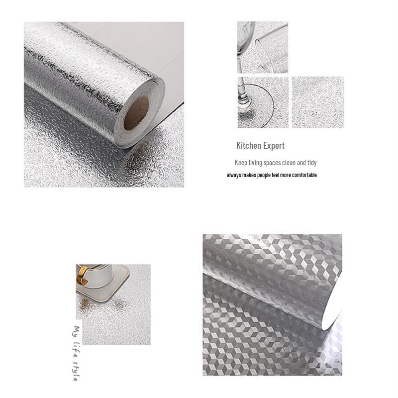 Extra Thick Self-Adhesive Waterproof Aluminum Foil Sticker for Kitchen: Oil-Proof, High-Temperature Resistant for Stove Tops and Cabinets.