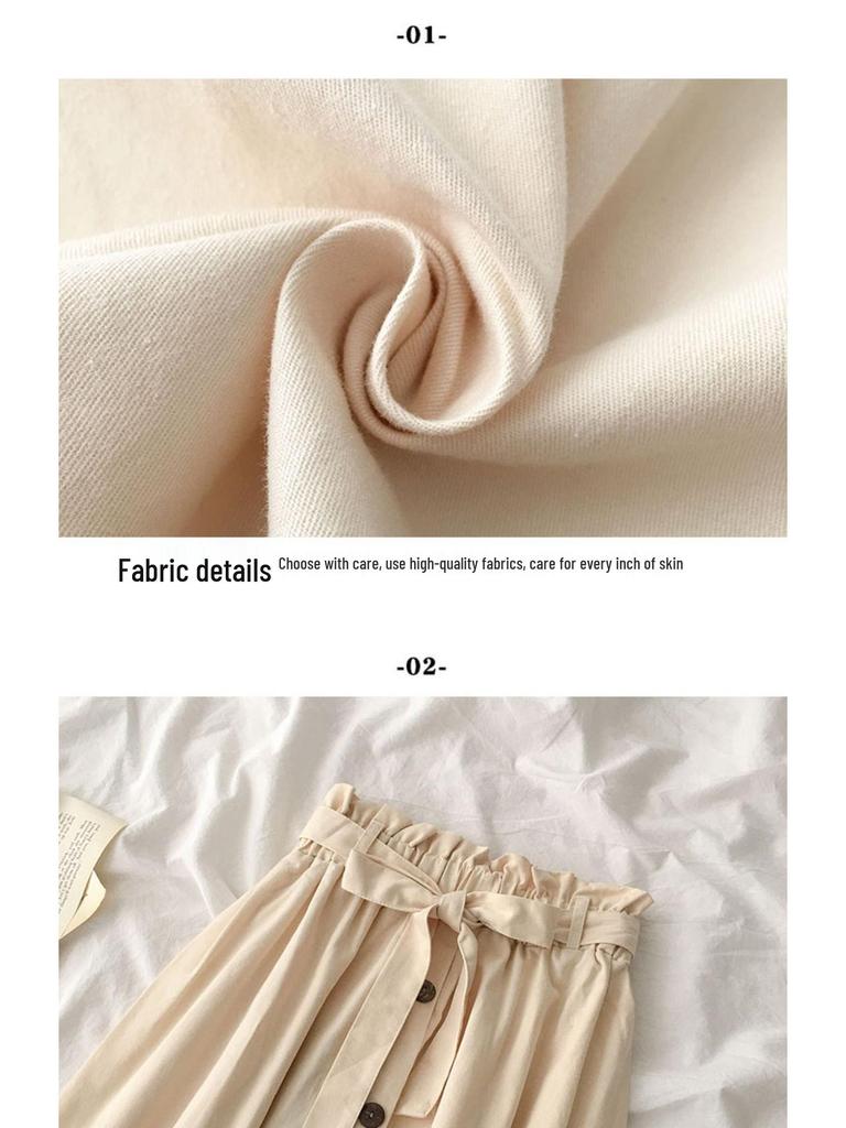 2025 Women's Korean Simple A-Line Midi Skirt: High Waist, Elastic, Versatile for Spring and Autumn