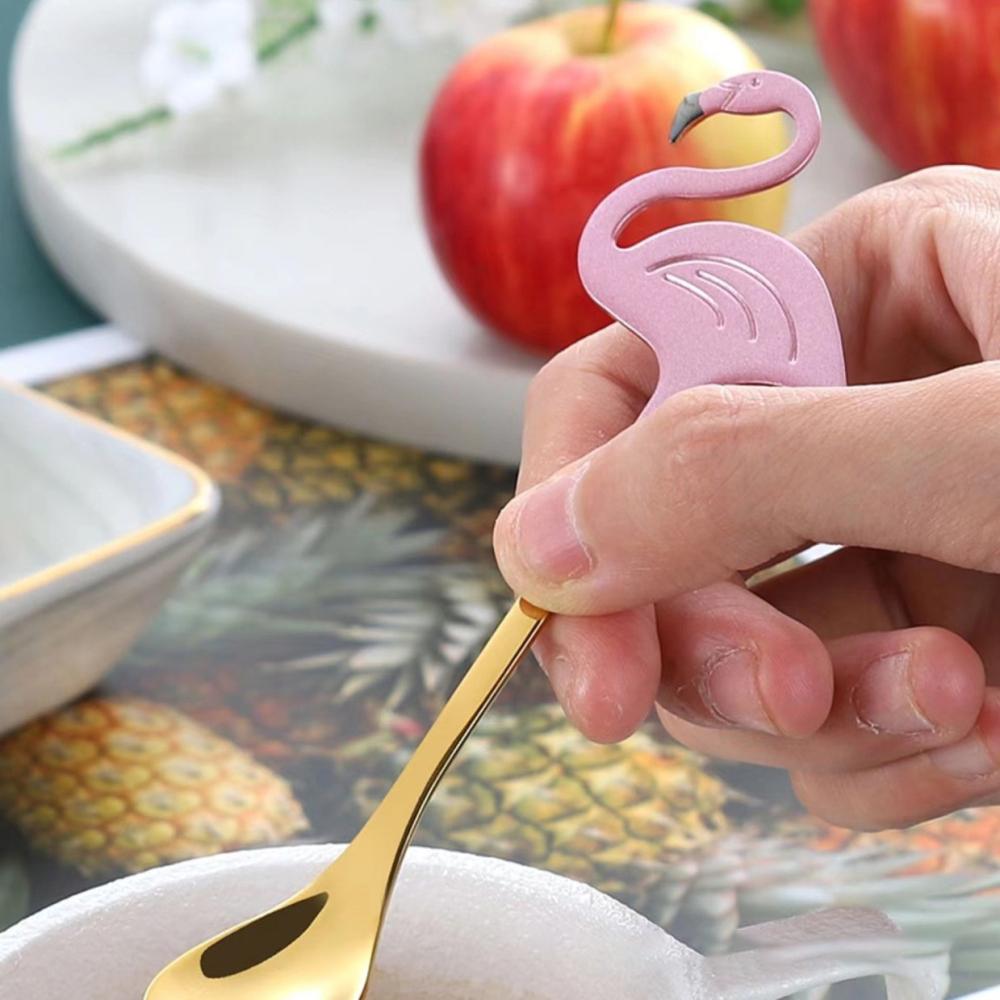 Creative Coffee Spoons Stainless Steel Flamingo Titanium-plated Paint Mixing Spoon Hanging Cup Mini Spoon