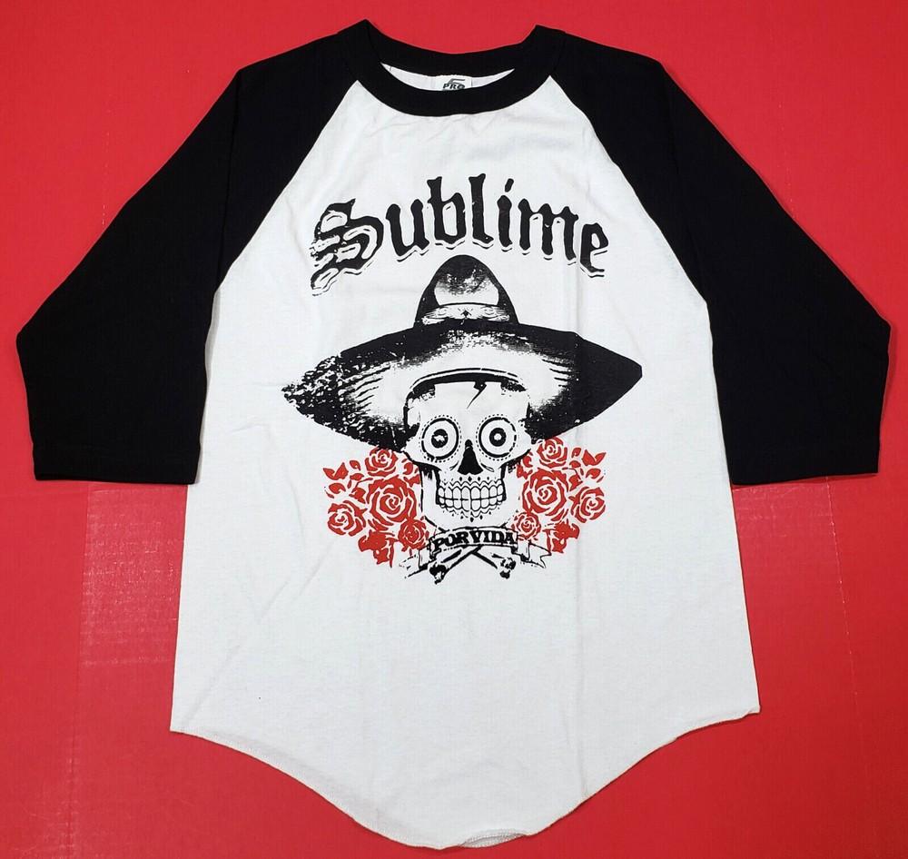 

SUBLIME Raglan T-shirt Por Vida 3/4 Sleeve 100% Cotton Tee Men s SMALL New Unisex T-Shirt L