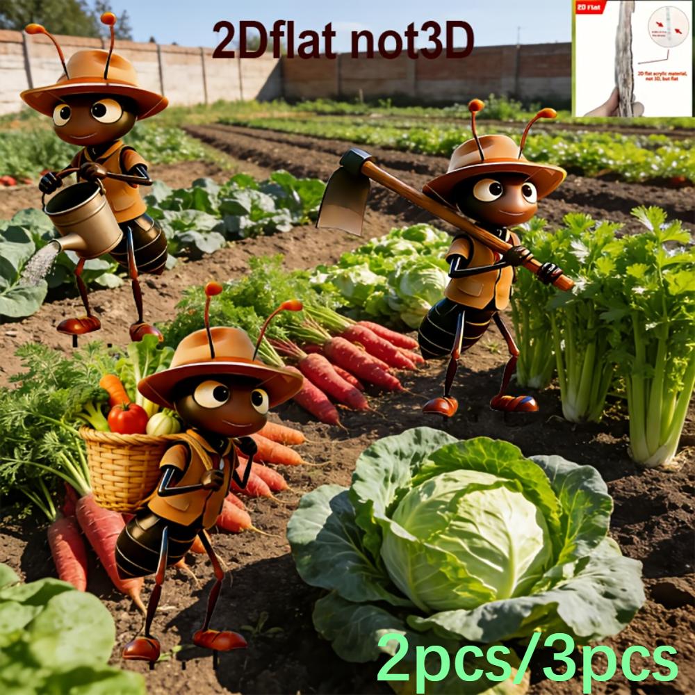 2D Flat Printed Ant Garden Stakes, 2/3Pcs Cute Acrylic Outdoor Decor for Garden Lawn Planter Yard Fence Festival Gifts