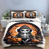 Halloween Skeleton Pumpkin Scene Bedding Duvet Cover Set Duvet Cover Pillowcases  (1*Duvet Cover 2*Pillowcases, without duvet insert)