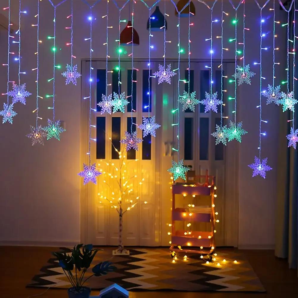 4M Christmas Light Led Snowflake Curtain Icicle Fairy String Lights Outdoor Garland Home Party Garden 2026 New Year Decoration