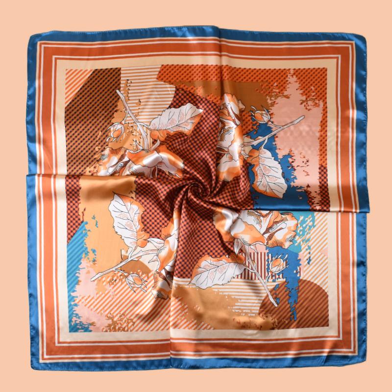 1PC Simple Floral Print Silk Satin Square Scarf Women's Hair Accessory Spring New Versatile