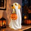 Halloween Resin Dog Statue with Illuminated Bucket and Bone Detail for Window, Entryway, Party Tables, and Indoor Party Centerpiecs
