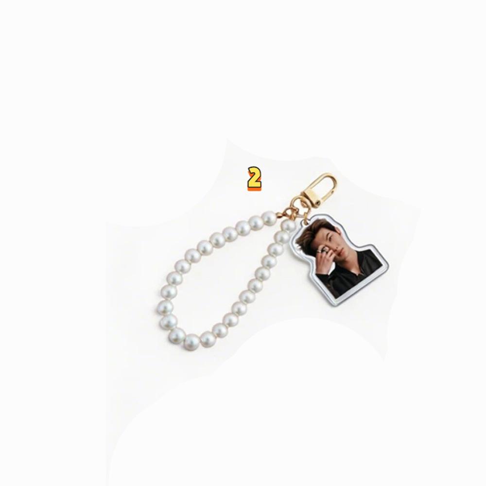 BTS Pearl Chain Keychain, Bangtan Boys Member Photo Keyring with Beaded Strap, Kpop Idol Bag Pendant for ARMY Fans