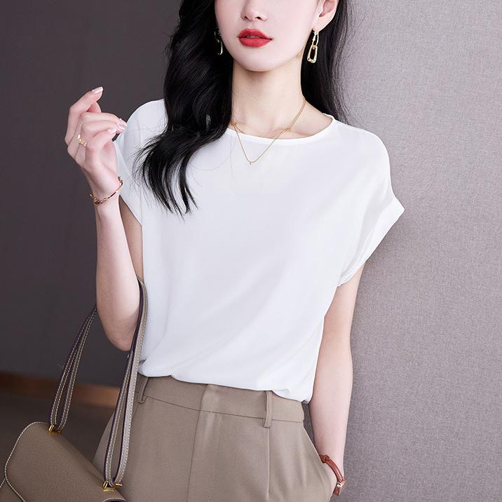 Ice Silk Short Sleeved Women's Spring Summer Tops Look Slim Short Loose Chic Casual Trendy for Women T-Shirts Women’s