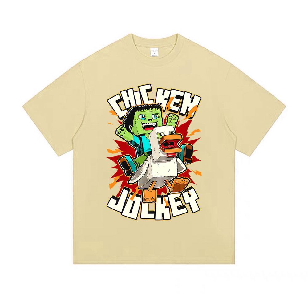 

2025 Summer Chicken Game Don t Look At The Chicken Funny Chicken Jockey Graphic Male Miners 100% Pure Cotton Printed T-shirt 4XL